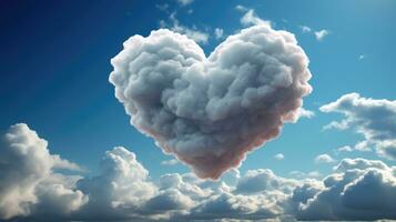 Heart shaped cloud on blue sky AI Generated photo