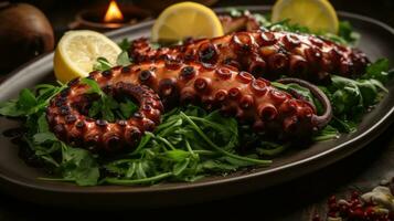 Fresh seafood grilled octopus AI Generated photo