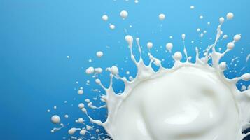 Milk on blue background AI Generated photo