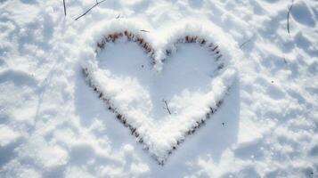 corazón dibujado en el nieve ai generado foto