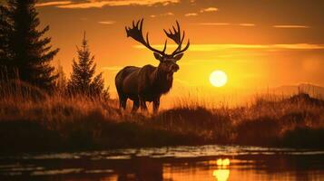 Moose with sunset AI Generated photo