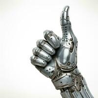 A robot hand showing thumb up Isolated on white background AI Generated photo