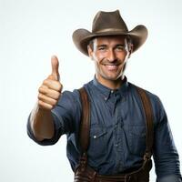 Farmer showing thumb up Isolated on white background AI Generated photo