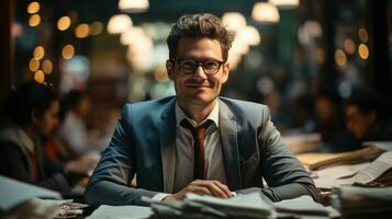 Businessman happy with work AI Generated photo