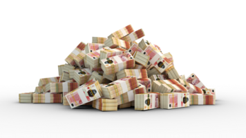 Big pile of bundles of 50 British pound sterling notes. 3d rendering of stacks of cash png