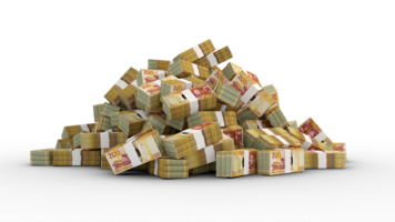 Big pile of bundles of Lesotho loti notes. 3d rendering of stacks of cash png