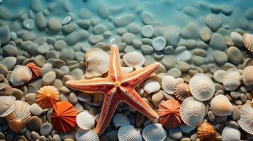 Summer shells and starfish background AI Generated photo