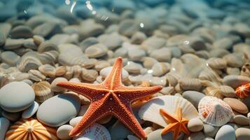 Summer shells and starfish background AI Generated photo