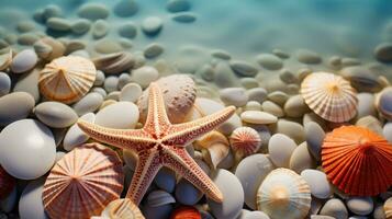 Summer shells and starfish background AI Generated photo