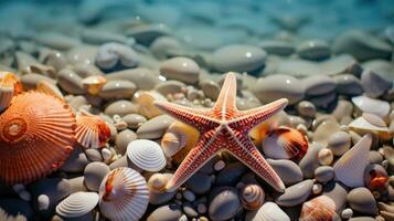 Summer shells and starfish background AI Generated photo