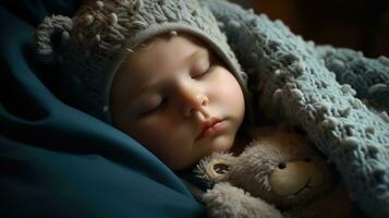linda recién nacido chico dormido ai generado foto