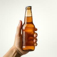 Hand holding beer Isolated on white background AI Generated photo