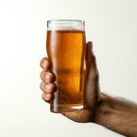 Hand holding beer Isolated on white background AI Generated photo