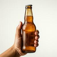 Hand holding beer Isolated on white background AI Generated photo