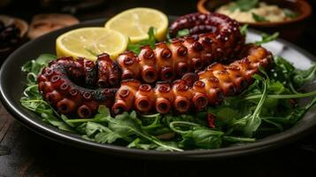 Fresh seafood grilled octopus AI Generated photo