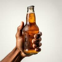 Hand holding beer Isolated on white background AI Generated photo