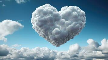 corazón conformado nube en azul cielo ai generado foto