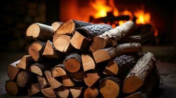 Stacked logs of firewood AI Generated photo