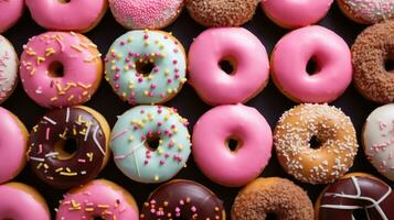 Sweet delicious donuts background AI Generated photo