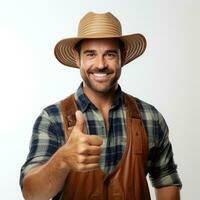 Farmer showing thumb up Isolated on white background AI Generated photo