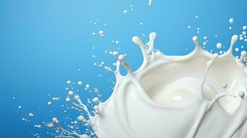 Milk on blue background AI Generated photo