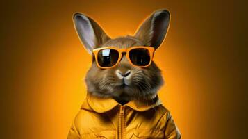 Cute rabbit wearing sunglasses AI Generated photo