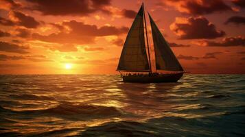 Sailboat in the sea sunset AI Generated photo