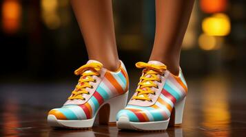 Woman wearing colorful socks and shoes AI Generated photo