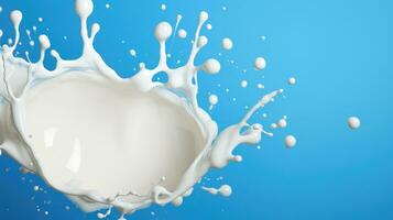 Milk on blue background AI Generated photo