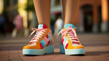 Woman wearing colorful socks and shoes AI Generated photo