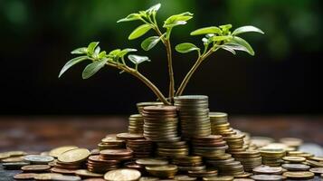 Small tree on stack coins AI Generated photo