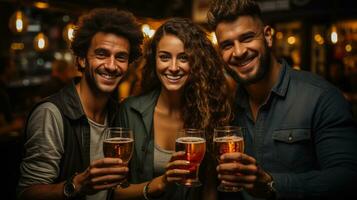 Group of friends with glass of beer in hand AI Generated photo