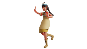 3D illustration. Indian Dancer 3D cartoon character. Talented Indian dancer is showing her dancing skills. Beautiful Indian girl is dancing and showing happy expression. 3D cartoon character png