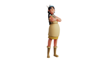 3D illustration. Cool Indian girl 3D cartoon character. Indian girl in a standing pose and crossing her arms. Beautiful women take part in an event and wear Indian costumes. 3D cartoon character png