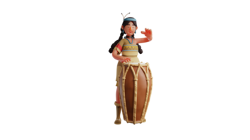 3d ilustração. música jogador 3d desenho animado personagem. uma talentoso indiano mulher é jogando uma musical instrumento a partir de dela região. doce indiano mulher mostra dela habilidades. 3d desenho animado personagem png