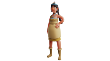 3D illustration. Sweet Indian Girl 3D cartoon character. Young girl wearing Indian costume. A beautiful girl standing with one hand on her waist and watching something. 3D cartoon character png