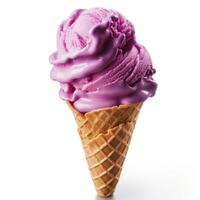 Purple ice cream in waffle cone Isolated on white background AI Generated photo
