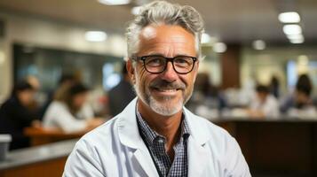 retrato de médico Perfecto sonrisa ai generado foto