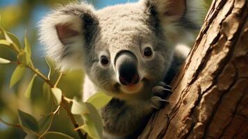 Koala bear climbing a tree AI Generated photo