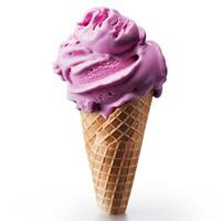 Purple ice cream in waffle cone Isolated on white background AI Generated photo