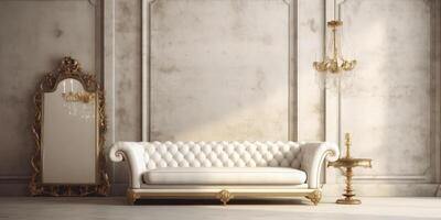 Vintage living room interior have sofa with green wall background by photo