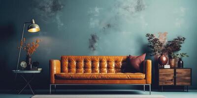 Vintage living room interior have sofa with green wall background by photo