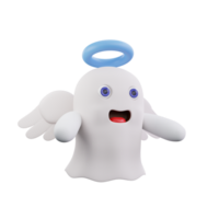 3d Geist mit Heiligenschein und Flügel Halloween png