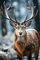 deer on snow nature background, AI Generated photo