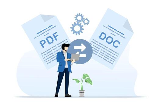 concepto de mudado pdf a documento archivo. convertir pdf. pdf convertidor desde jpg, pantalla con el conversión proceso o conversión de documentos a otro formatos. móvil convertidor tecnología. vector