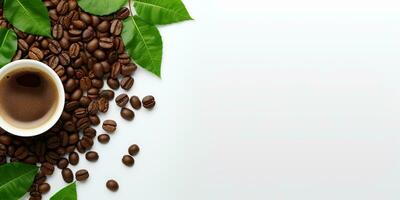 top view glass coffee with coffee beans isolated white background, International Coffee Day concept, AI Generated photo