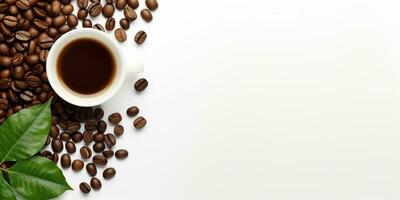 top view glass coffee with coffee beans isolated white background, International Coffee Day concept, AI Generated photo