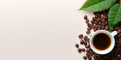 top view glass coffee with coffee beans isolated white background, International Coffee Day concept, AI Generated photo