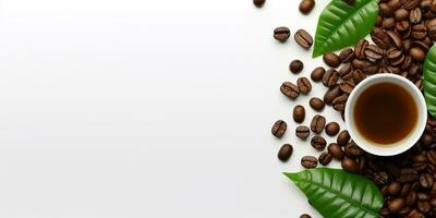 top view glass coffee with coffee beans isolated white background, International Coffee Day concept, AI Generated photo