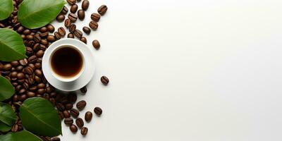 top view glass coffee with coffee beans isolated white background, International Coffee Day concept, AI Generated photo